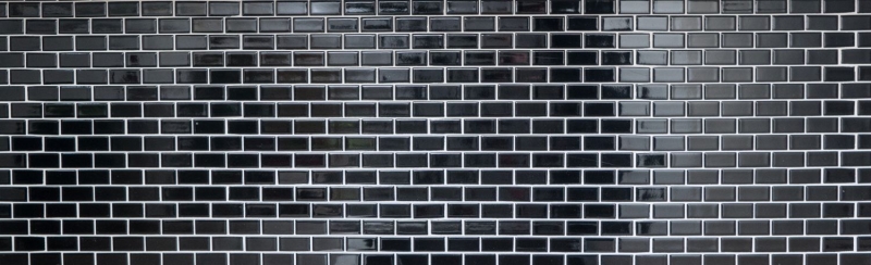 Piastrella a mosaico decorata a mano in ceramica mattone nero lucido per cucina MOS24-4BG_m