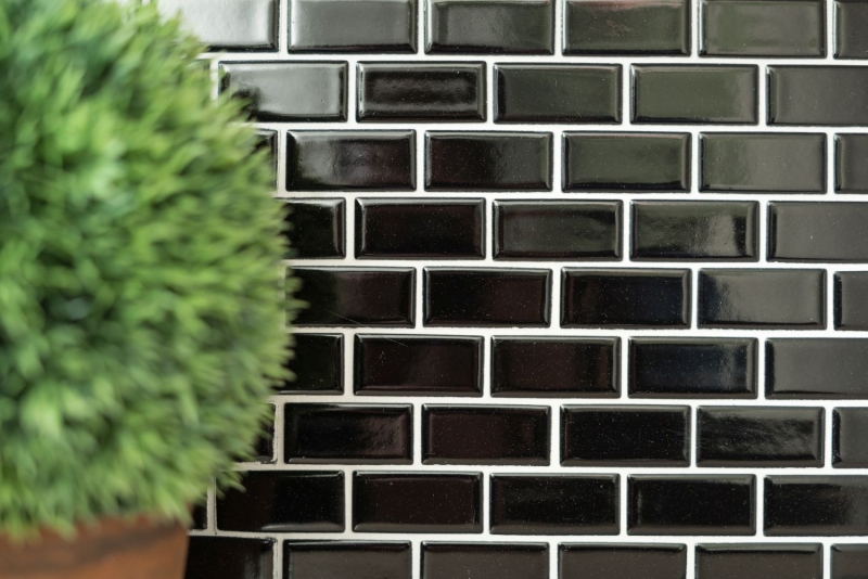 Piastrella a mosaico decorata a mano in ceramica mattone nero lucido per cucina MOS24-4BG_m