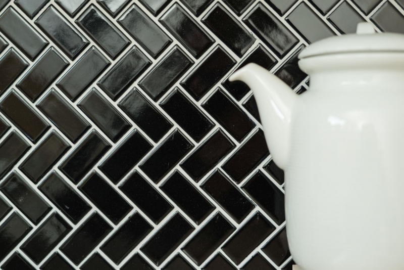 Piastrella di mosaico a mano in ceramica a spina di pesce nera lucida piastrella di mosaico per pavimento MOS24-CHB6BG_m