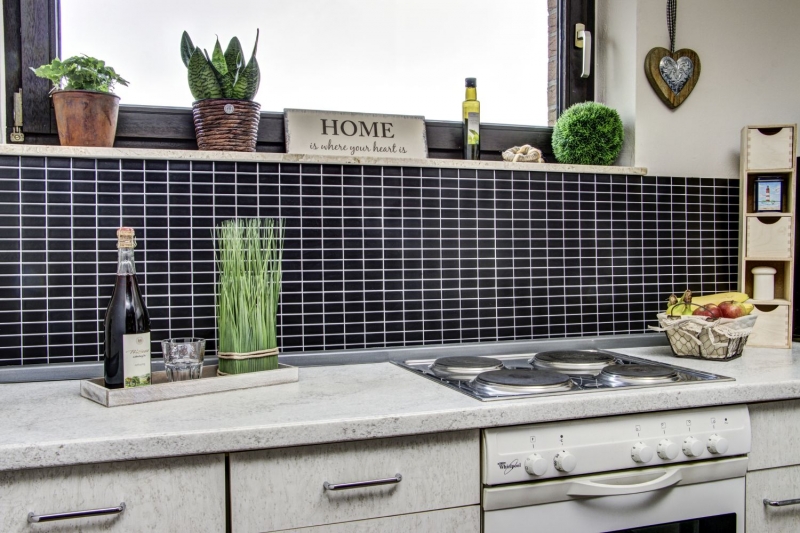 Piastrella a mosaico con motivo a mano aste in ceramica nero opaco piastrella WC bagno MOS24B-0311_m