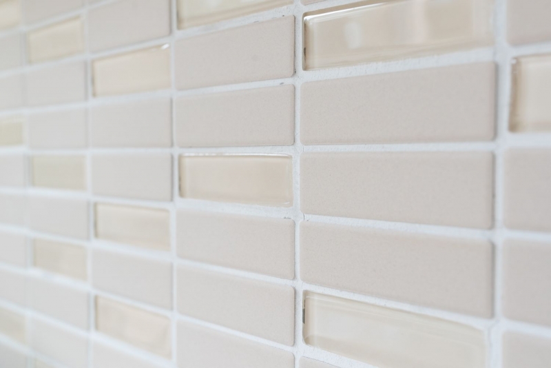 Piastrella di mosaico decorata a mano in ceramica aste beige chiaro non smaltato piatto doccia in vetro MOS24-1212-R10_m