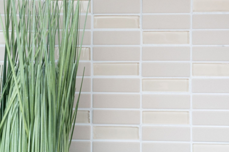Piastrella di mosaico decorata a mano in ceramica aste beige chiaro non smaltato piatto doccia in vetro MOS24-1212-R10_m
