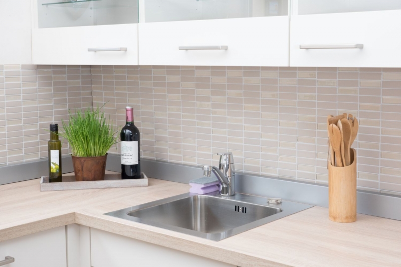 Piastrella di mosaico decorata a mano in ceramica aste beige chiaro non smaltato piatto doccia in vetro MOS24-1212-R10_m