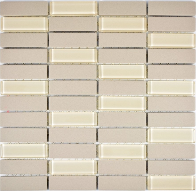 Piastrella di mosaico decorata a mano in ceramica aste beige chiaro non smaltato piatto doccia in vetro MOS24-1212-R10_m