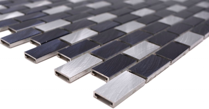 Campione a mano di mosaico alluminio mattone alluminio alu nero piastrelle backsplash cucina MOS48-0208_m