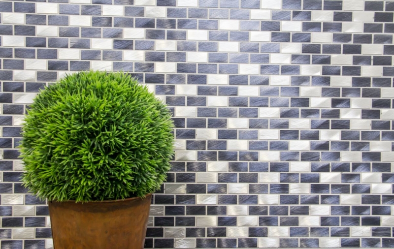 Campione a mano di mosaico alluminio mattone alluminio alu nero piastrelle backsplash cucina MOS48-0208_m
