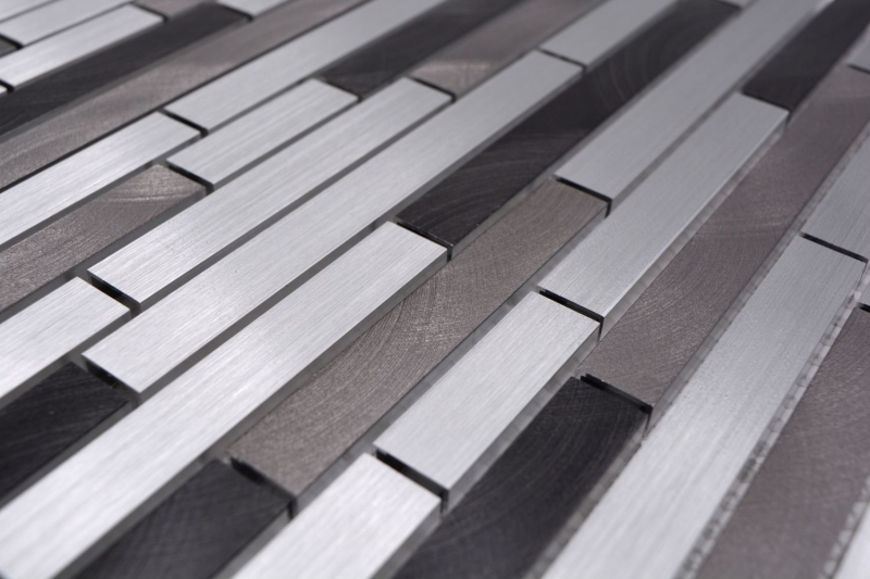 Campione a mano di mosaico alluminio composito alluminio alu grigio nero piastrelle backsplash cucina MOS49-0308_m