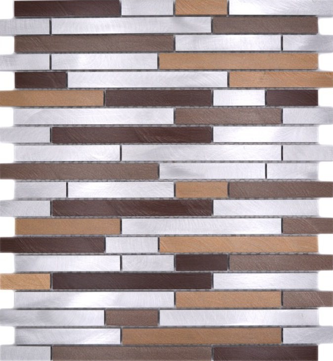 Campione a mano di mosaico alluminio beige marrone composito alluminio alu rame piastrella backsplash cucina MOS49-A991_m