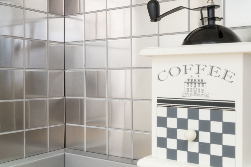 Modello a mano mosaico piastrelle in acciaio inox argento acciaio spazzolato backsplash cucinaMOS129-48E_m