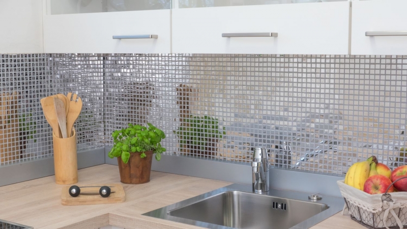 Mano modello mosaico piastrelle in acciaio inox argento argento acciaio lucido piastrelle backsplash cucina MOS129-15G_m