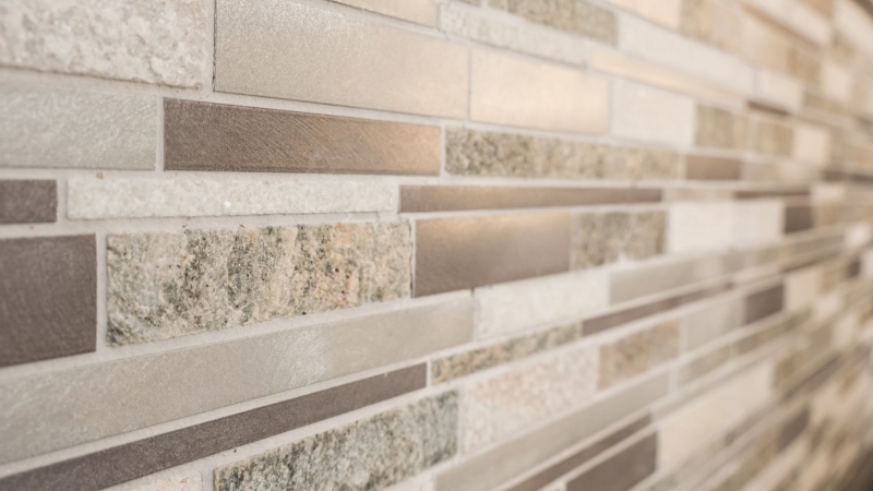Piastrella di mosaico dipinta a mano quarzite pietra naturale alluminio grigio argento beige chiaro composito MOS49-XSA535_m
