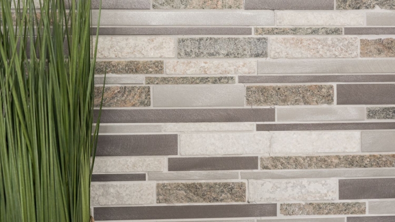 Piastrella di mosaico dipinta a mano quarzite pietra naturale alluminio grigio argento beige chiaro composito MOS49-XSA535_m