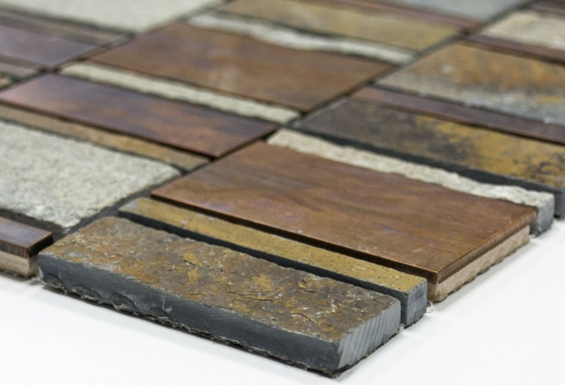 Piastrella a mosaico decorata a mano rame grigio ruggine rame rettangolare pietra backsplash cucina MOS47-575_m