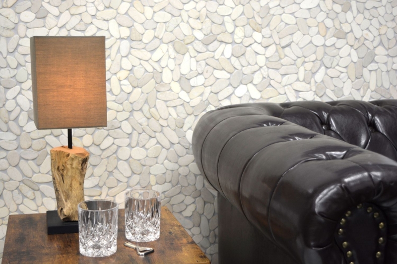 Campione a mano di piastrelle di mosaico fiume ciottoli pietra taglio bianco 5 7 MOS30-IN14_m