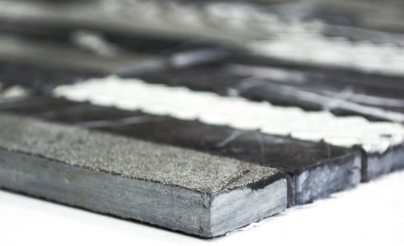 Piastrella di mosaico decorata a mano in marmo pietra naturale rettangolo in pietra argento nero MOS40-STN89_m