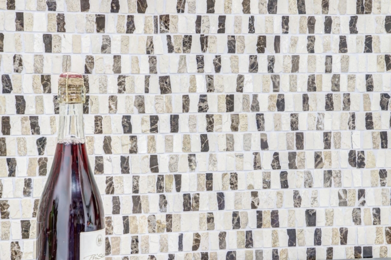 Piastrella di mosaico modellata a mano marmo pietra naturale tondini beige Tappeto Crema Marfil Dark Emperador levigato MOSSopo-M10-VH21_m