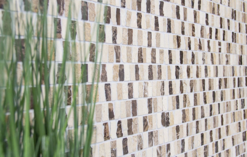 Piastrella di mosaico modellata a mano marmo pietra naturale tondini beige Tappeto Crema Marfil Dark Emperador levigato MOSSopo-M10-VH21_m