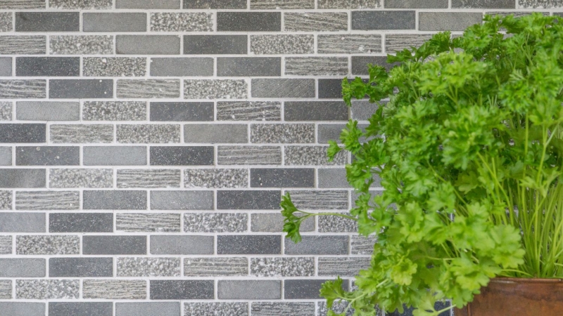 Piastrella di mosaico dipinta a mano Marmo pietra naturale grigio Mattone pietra Incisione cemento MOS40-B49_m