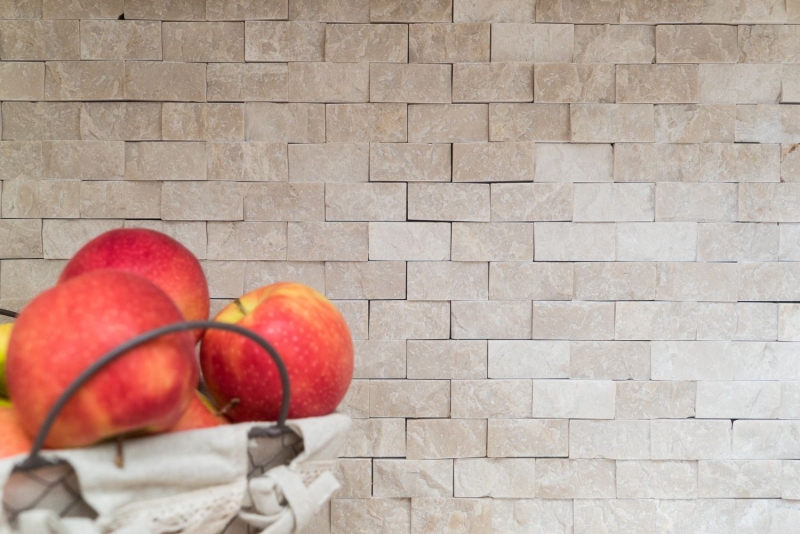 Mosaico dipinto a mano muro di pietra marmo pietra naturale avorio Brick Splitface Botticino Marble 3D MOS45-1202_m