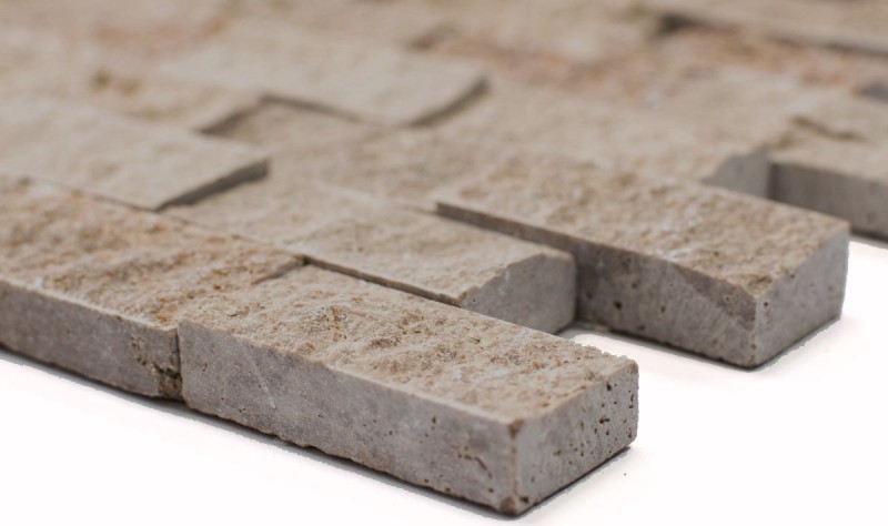 Campione a mano mosaico muro di pietra Travertino pietra naturale noce Mattone Splitface Noce Travertino 3D MOS43-44248_m
