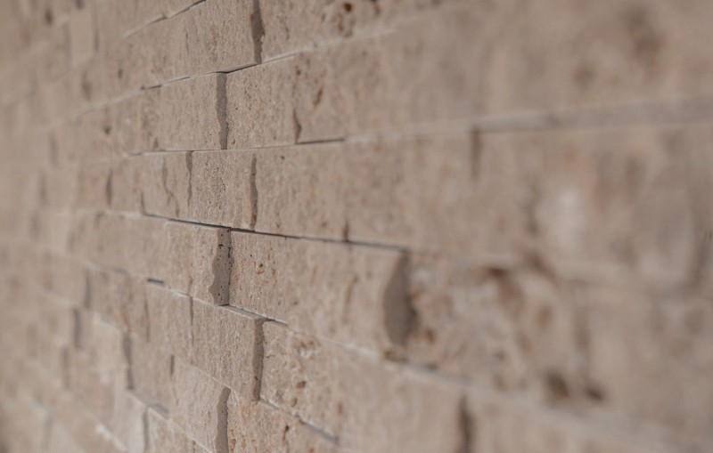 Campione a mano mosaico muro di pietra Travertino pietra naturale noce Mattone Splitface Noce Travertino 3D MOS43-44248_m