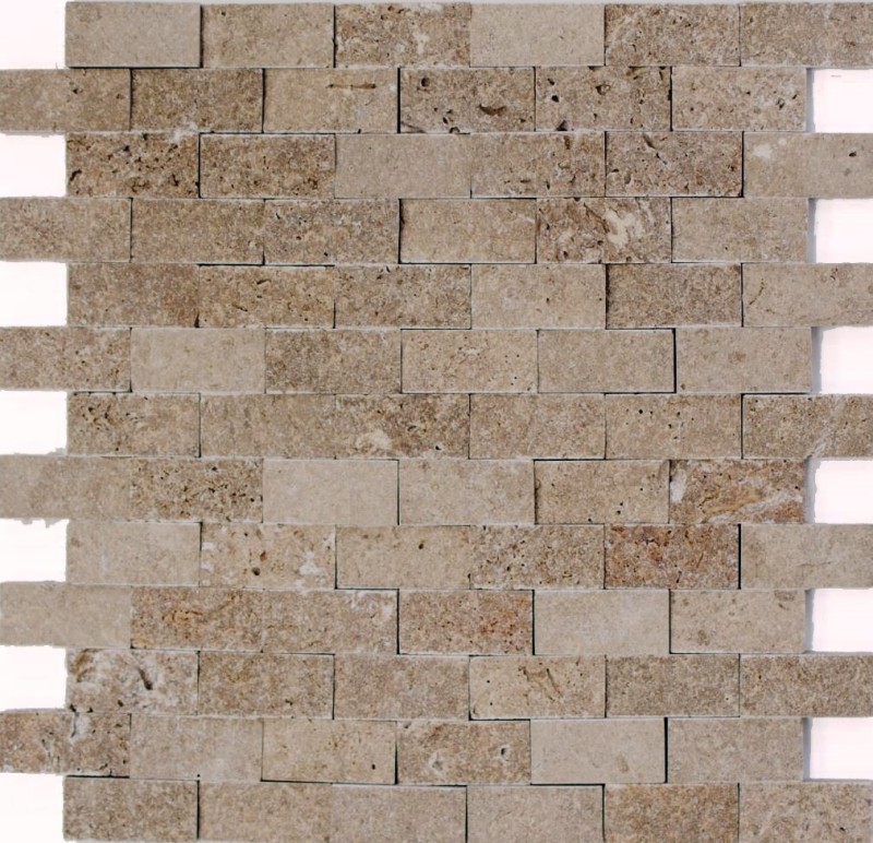 Campione a mano mosaico muro di pietra Travertino pietra naturale noce Mattone Splitface Noce Travertino 3D MOS43-44248_m