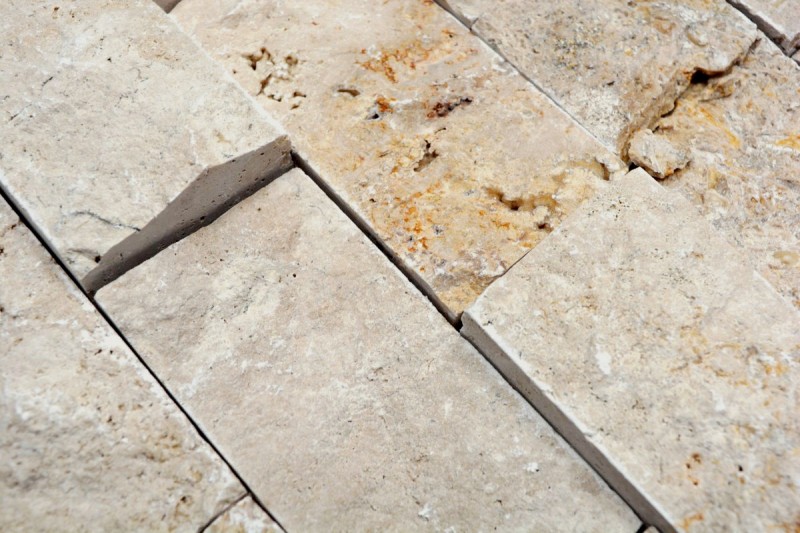 Piastrella di mosaico dipinta a mano Travertino pietra naturale beige Brick Splitface Chiaro Travertino 3D MOS43-1206_m