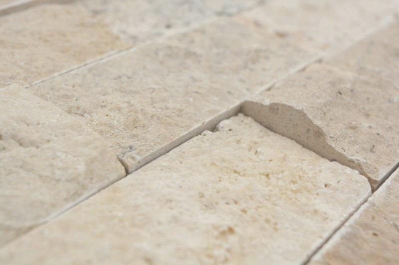 Piastrella di mosaico dipinta a mano Travertino pietra naturale beige Brick Splitface Chiaro Travertino 3D MOS43-1206_m