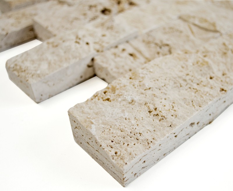 Piastrella di mosaico dipinta a mano Travertino pietra naturale beige Brick Splitface Chiaro Travertino 3D MOS43-1206_m