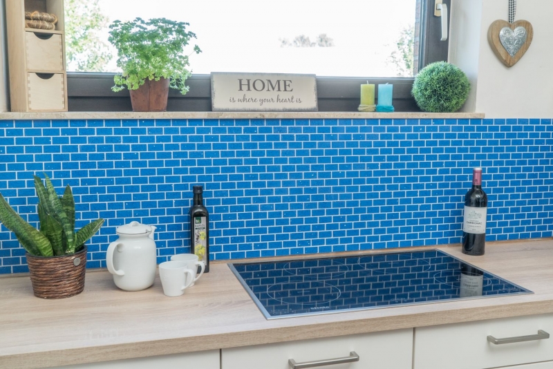 Mosaico dipinto a mano per lalzatina della cucina Pietra artificiale composita al quarzo Brick Blu artificiale MOS46-ASMB5_m