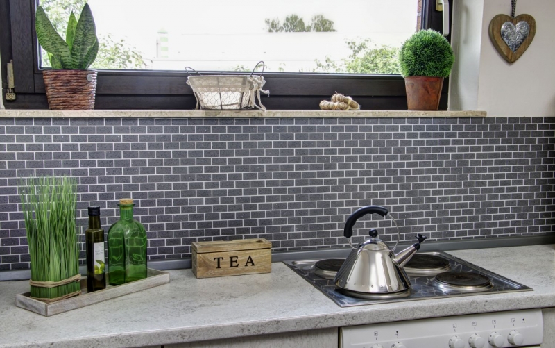 Mosaico dipinto a mano backsplash quarzo pietra artificiale composita Brick Artifical grey MOS46-0204_m