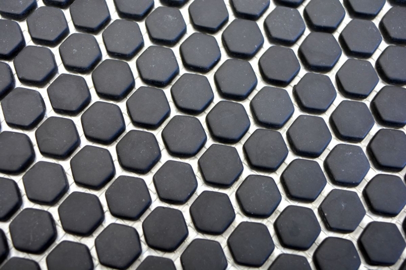 Mosaico dipinto a mano ECO Recycling GLAS Esagono Smalto nero opaco MOS140-HX11B_m