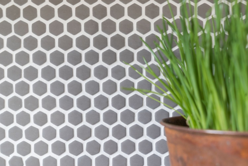 Mosaico dipinto a mano ECO Recycling GLAS Smalto esagonale grigio-marrone opaco MOS140-HX15G_m