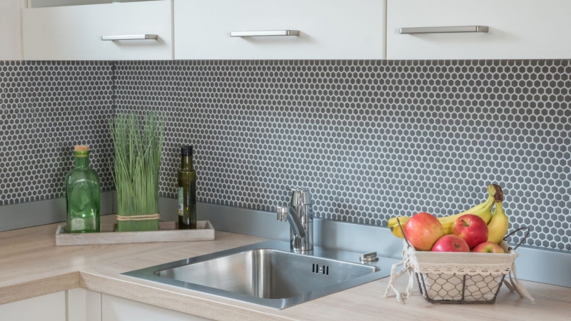 Mosaico dipinto a mano ECO Recycling GLAS Smalto esagonale grigio-marrone opaco MOS140-HX15G_m
