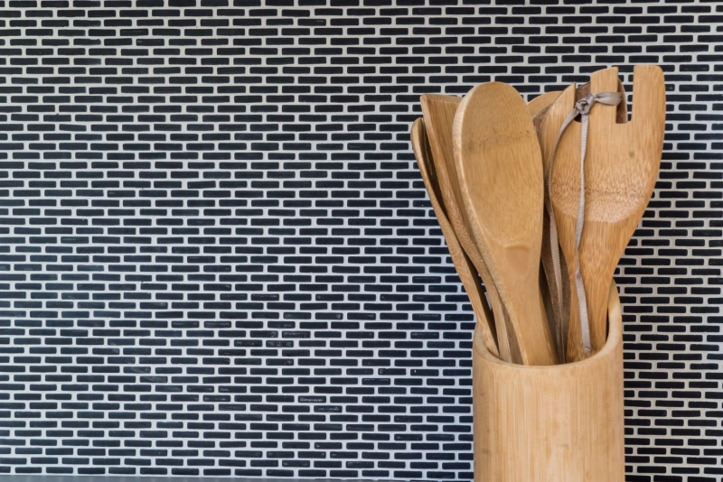 Mosaico dipinto a mano ECO Recycling GLAS Brick Smalto nero opaco MOS140-B21B_m