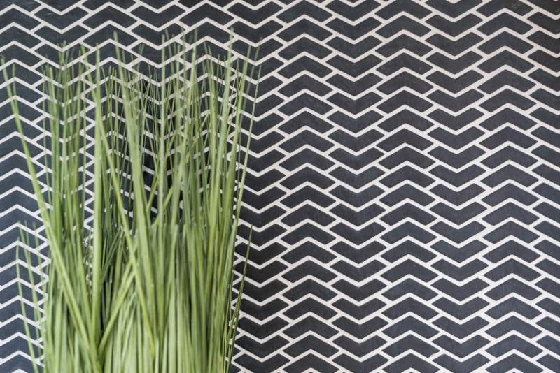 Mosaico dipinto a mano ECO recycled GLASS smalto a spina di pesce nero opaco MOS140-HB31B_m