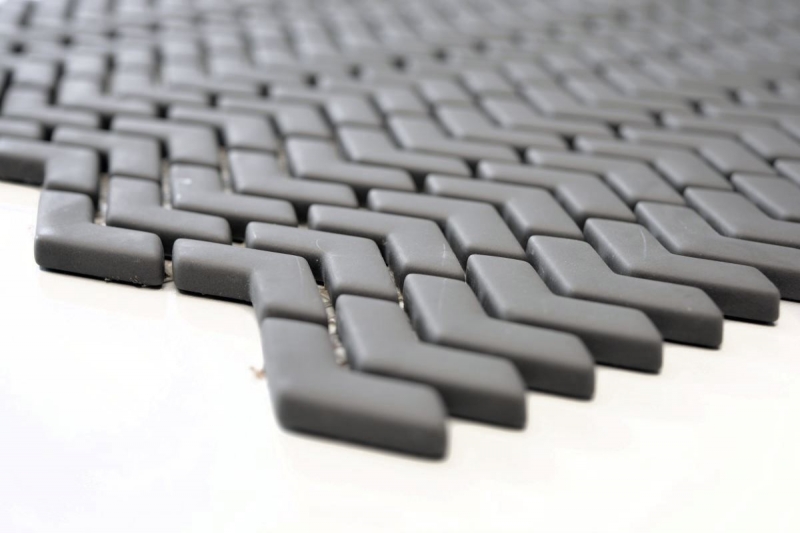 Mosaico dipinto a mano ECO Recycling GLASS smalto a spina di pesce grigio-marrone opaco MOS140-HB35G_m
