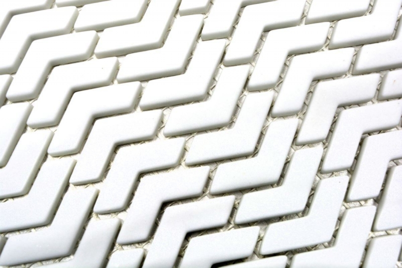 Piastrella di mosaico modellata a mano ECO Recycling GLASS smalto a spina di pesce bianco opaco MOS140-HB37W_m