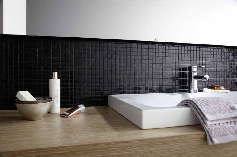 Campione a mano mosaico piastrelle vetro nero parete piastrelle bagno MOS50-0302_m