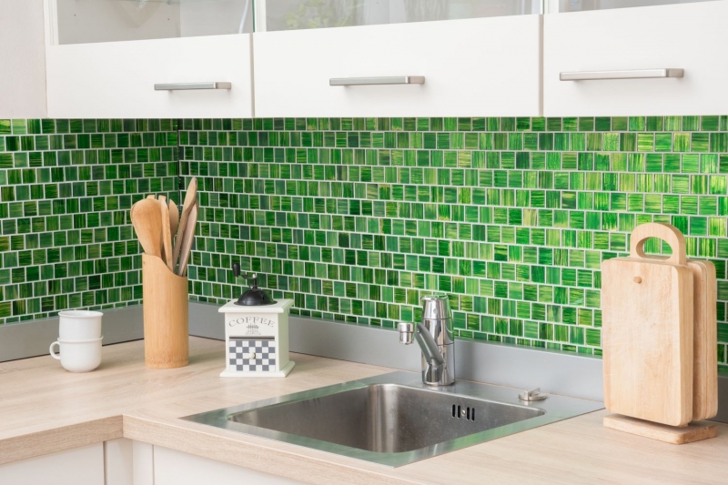 Mosaico dipinto a mano Mosaico in vetro traslucido Struttura in cristallo verde chiaro smerigliato MOS68-CF43_m