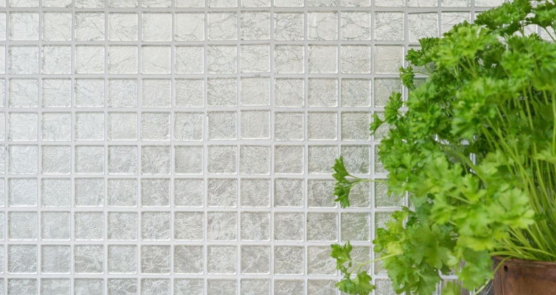 Piastrella di mosaico decorata a mano Mosaico di vetro traslucido Struttura in argento cristallino BAGNO WC Cucina PARETE MOS68-4SB11_m