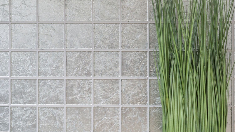 Piastrella di mosaico dipinta a mano Mosaico di vetro traslucido Struttura in argento cristallo BAGNO WC Cucina MURO MOS68-4SB21_m