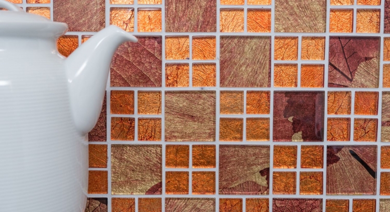 Piastrella di mosaico dipinta a mano Mosaico di vetro traslucido combinato Crystal Sunrise arancione MOS88-8SRO_m