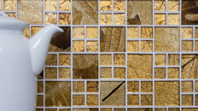 Piastrella di mosaico dipinta a mano Mosaico di vetro traslucido combinato Crystal Desert gold MOS88-8DSG_m