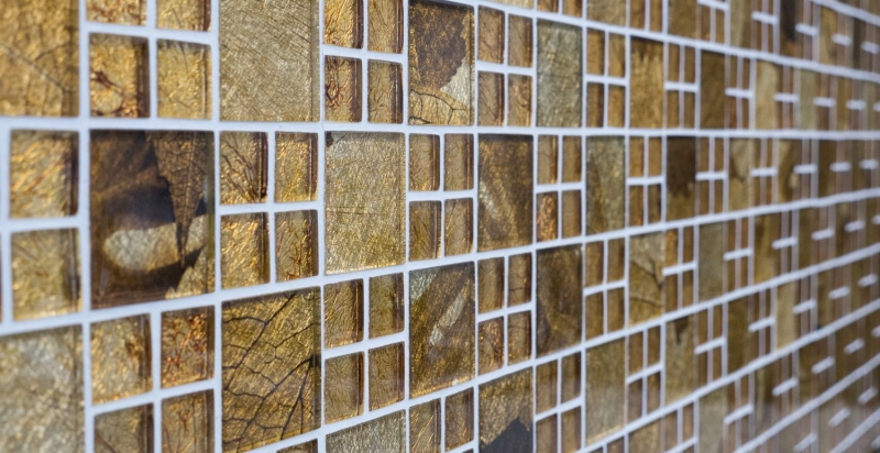 Piastrella di mosaico dipinta a mano Mosaico di vetro traslucido combinato Crystal Desert gold MOS88-8DSG_m