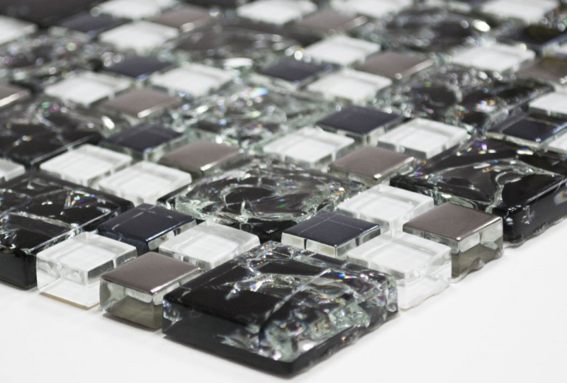 Piastrella di mosaico dipinta a mano Nero traslucido argento Mosaico di vetro combinato Cristallo EP nero chiaro argento MOS88-k1499_m