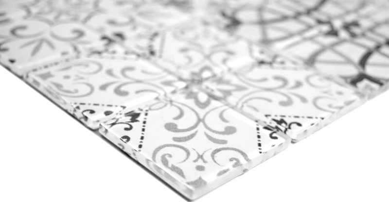 Mosaico vintage retrò dipinto a mano Mosaico di vetro grigio traslucido Cristallo GERMANIA MOS68-Retro-G_m