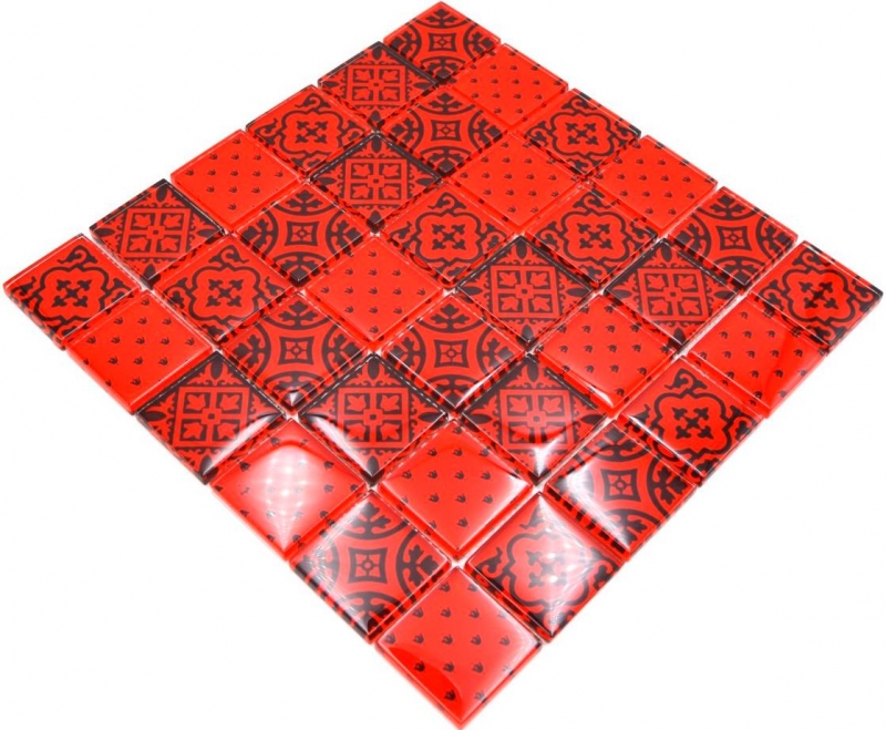 Piastrella di mosaico vintage retrò dipinta a mano Rosso traslucido Mosaico di vetro Cristallo ottico rosso MOS78B-0902_m