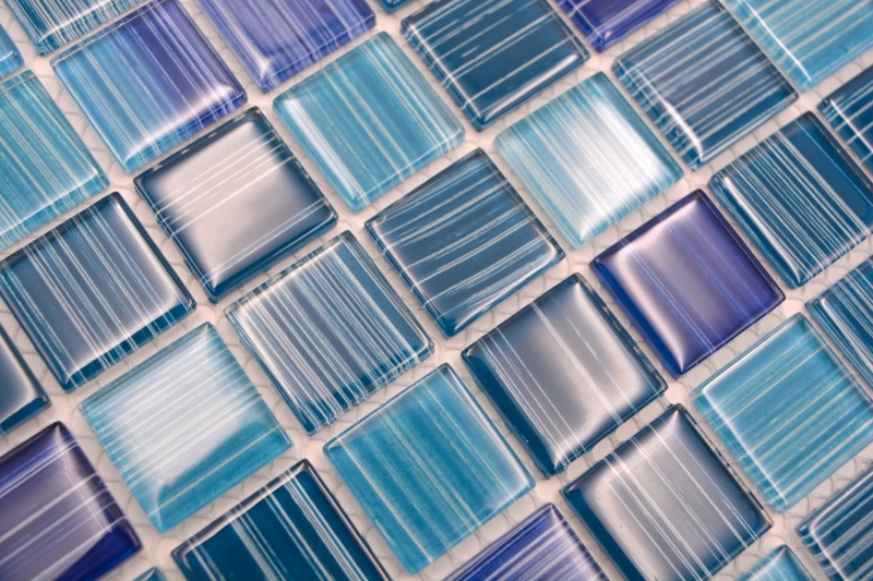 Piastrella di mosaico dipinta a mano Mosaico di vetro blu traslucido Blu cristallo MOS64-0409_m