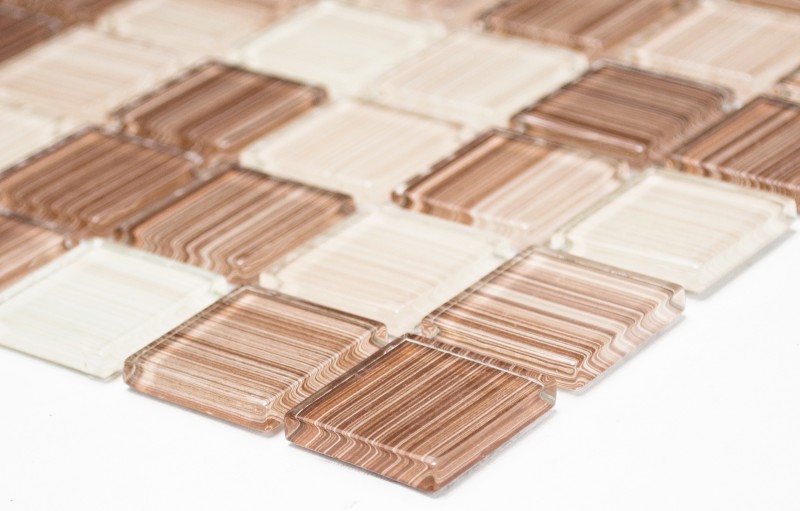 Piastrella di mosaico dipinta a mano Mosaico di vetro traslucido beige striato Cristallo beige striato MOS64-1209_m